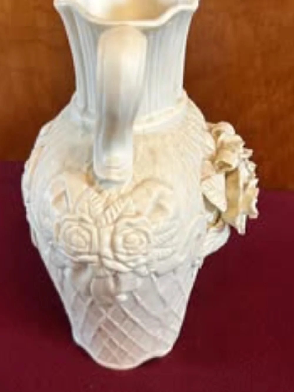Ornate Cream Ceramic Double-Handled Floral Vase
